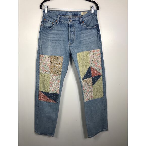 Levis Patchwork Quilt 501 Jeans 29 Upcycled 150th Anniversary Boho Denim - Picture 1 of 15